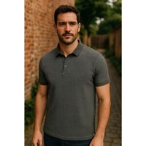 Common People Shirt Mens XL Grey Striped Cotton Knit Polo - See Measurements